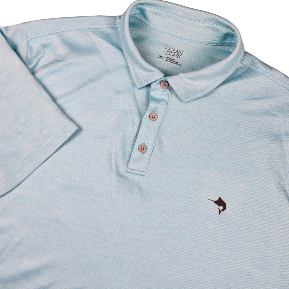 Ocean Coast Polo Shirt Mens 2X Blue Short Sleeve Marlin Performance Golf Outdoor